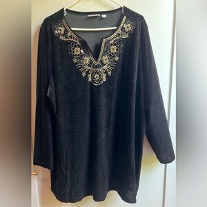 Susan Graver Embroidered Black Velvet Women's Top